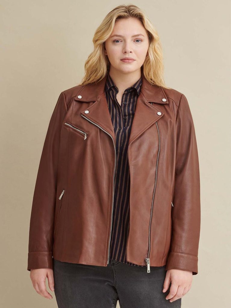 Genuine leather shop jacket plus size