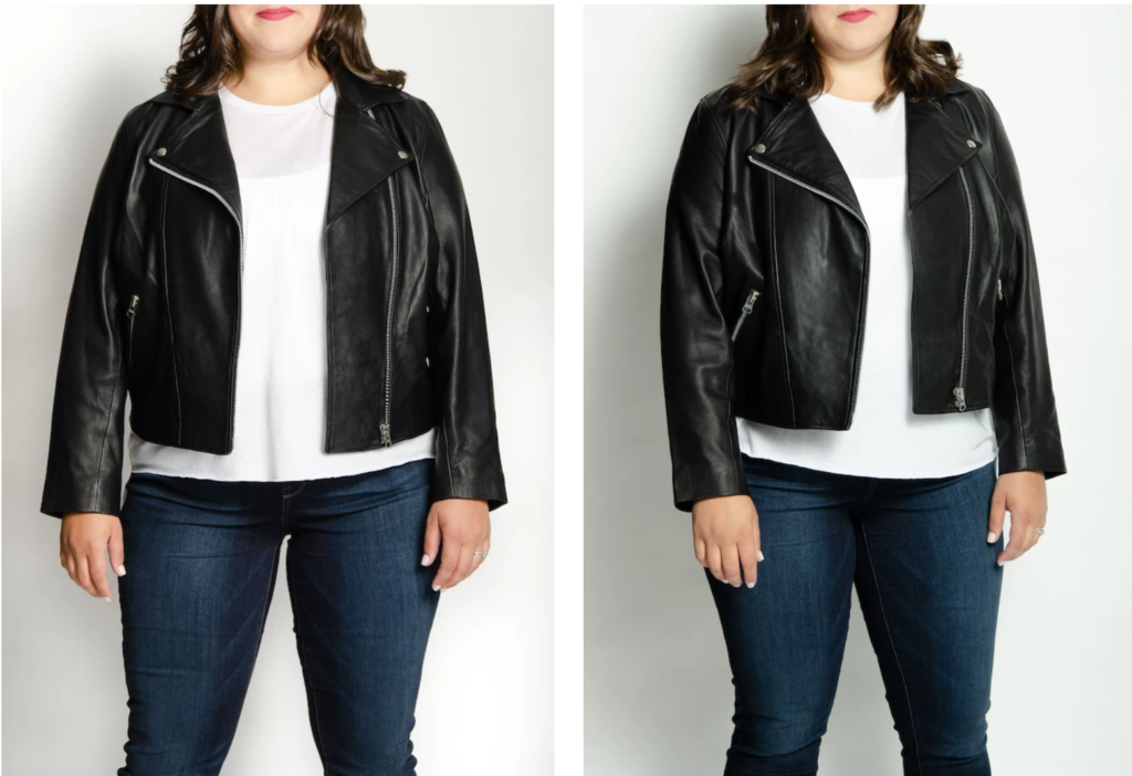 plus size model in black  plus size moto jacket  - real leather