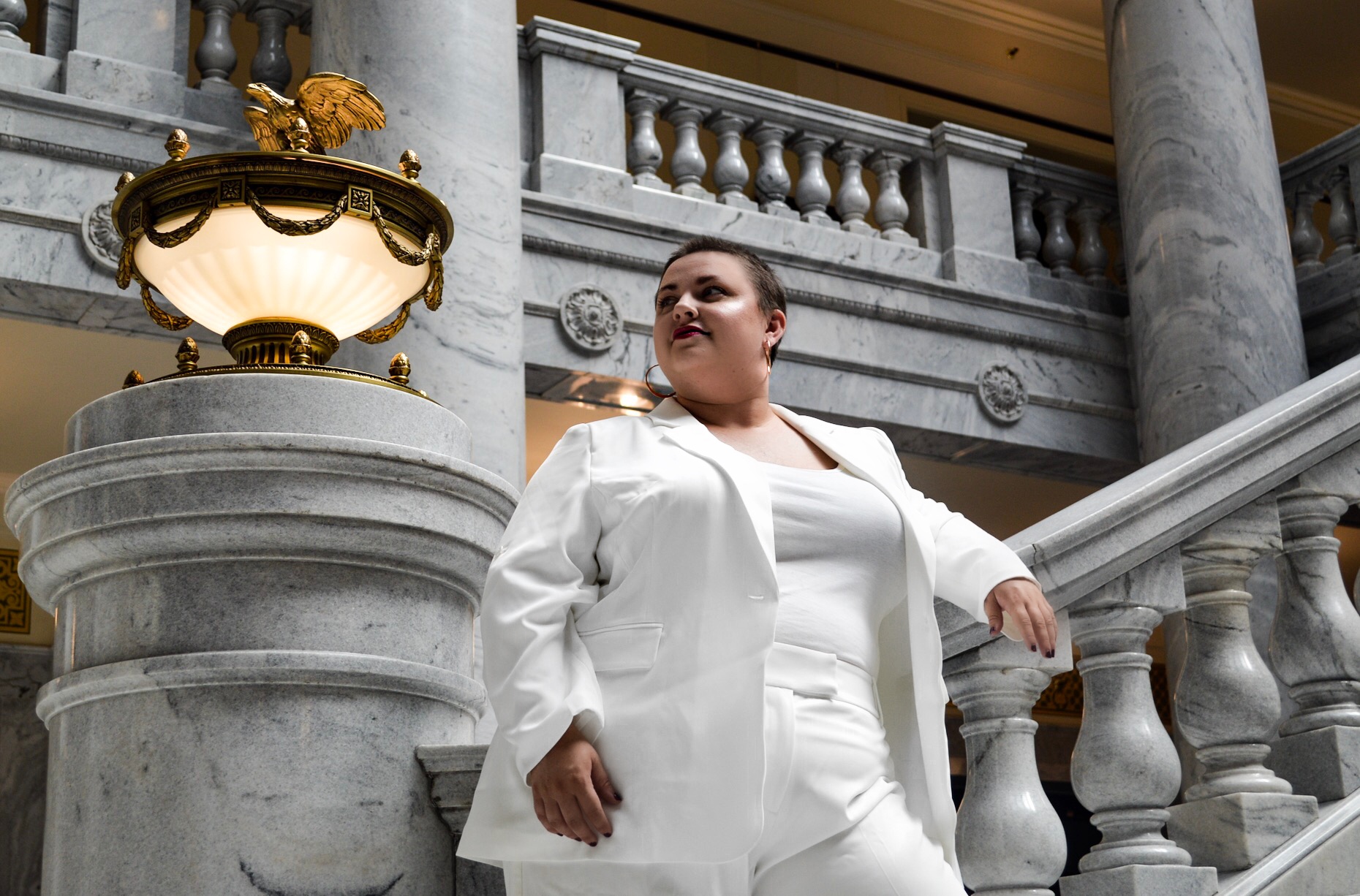 Styling a White Business Suit  Plus Size Blogger - The Huntswoman