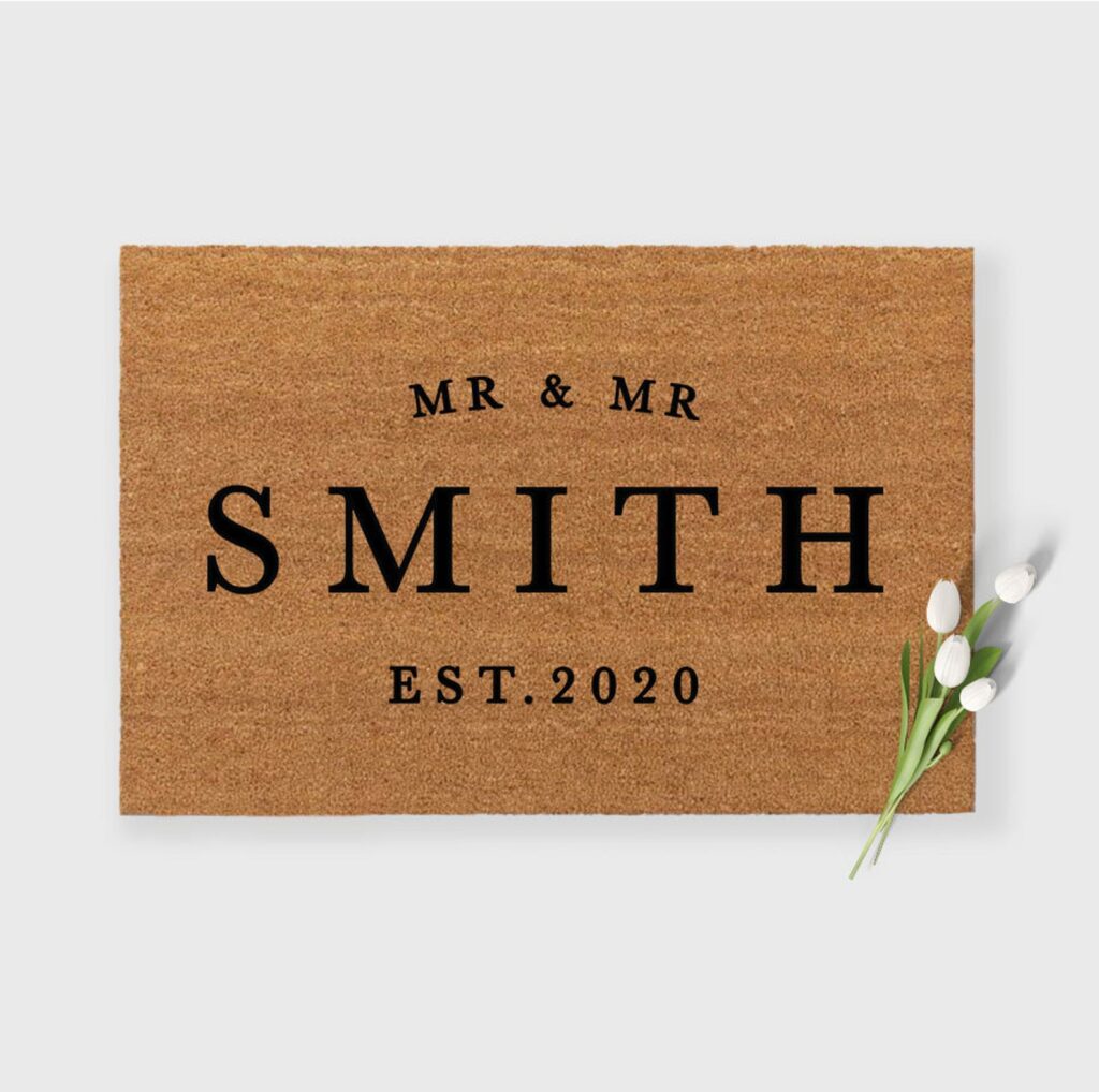 Gay and Lesbian Wedding Gift Ideas:  Customizable Doormat with names Mr & Mr
