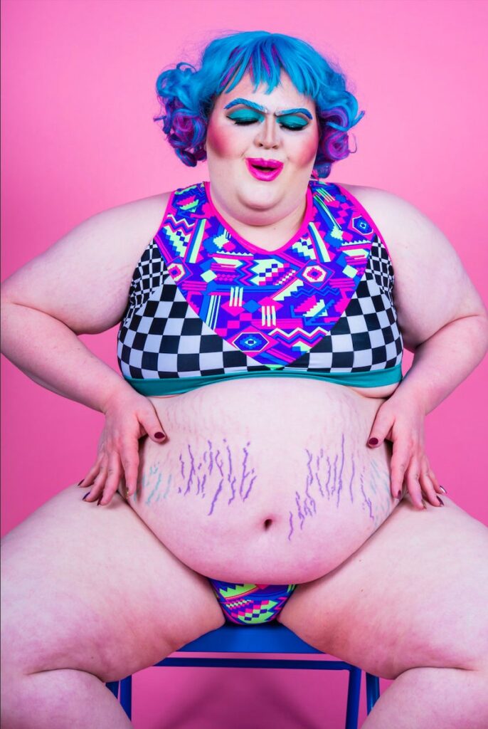 Bright and colorful plus size gender neutral swimsuit
