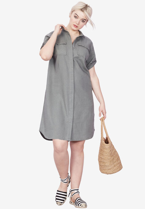 Plus size Clothing in up to a size 34!  Shirt dress in gray.