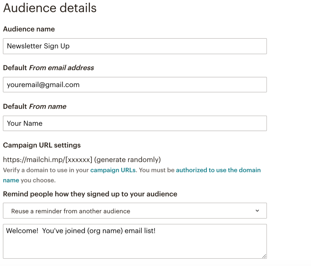 Setting up a newsletter link in MailChimp step 5