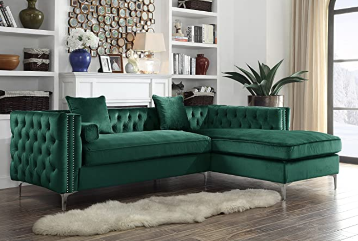 Green Tufted Sofa In Living Room