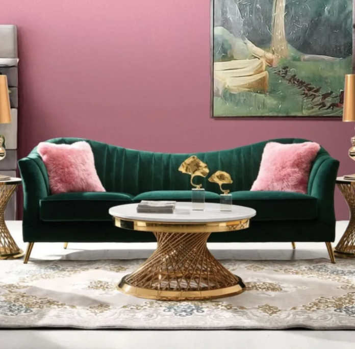Unique tufted emerald green couch