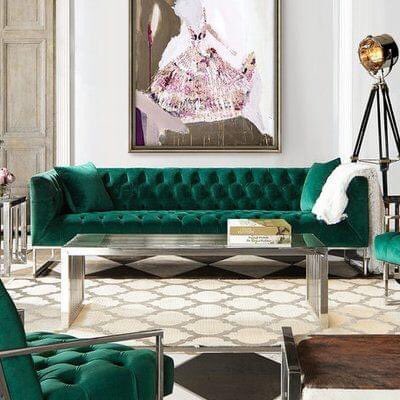 Green tufted deals velvet sofa