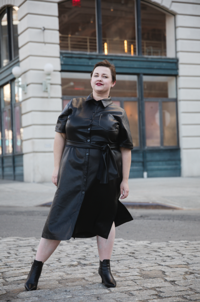 Faux leather street style in NYC