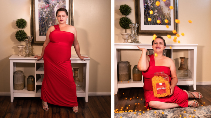 At home plus size fashion editorial - ASOS Curve & Cheese Puffs