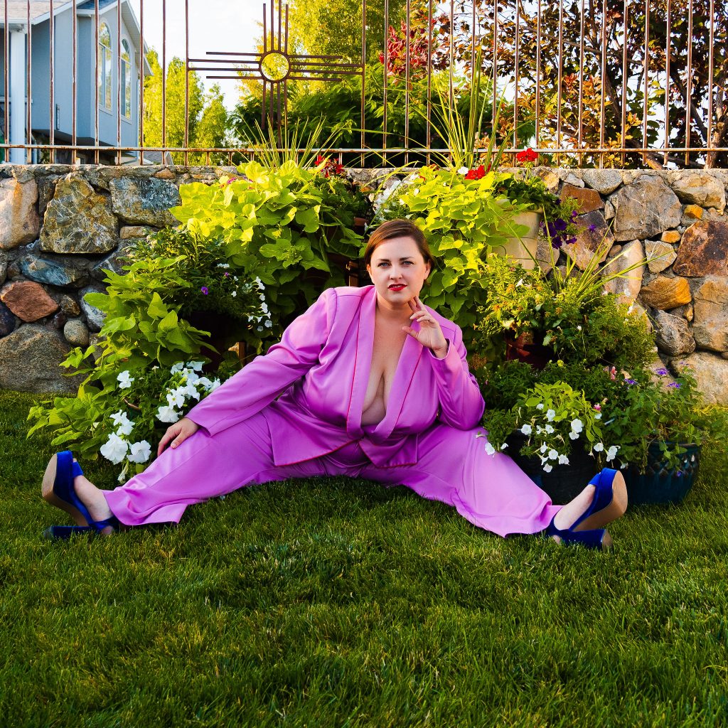 Backyard Fashion Editorial - UTah Model in Eloquii Suit Secondhand September