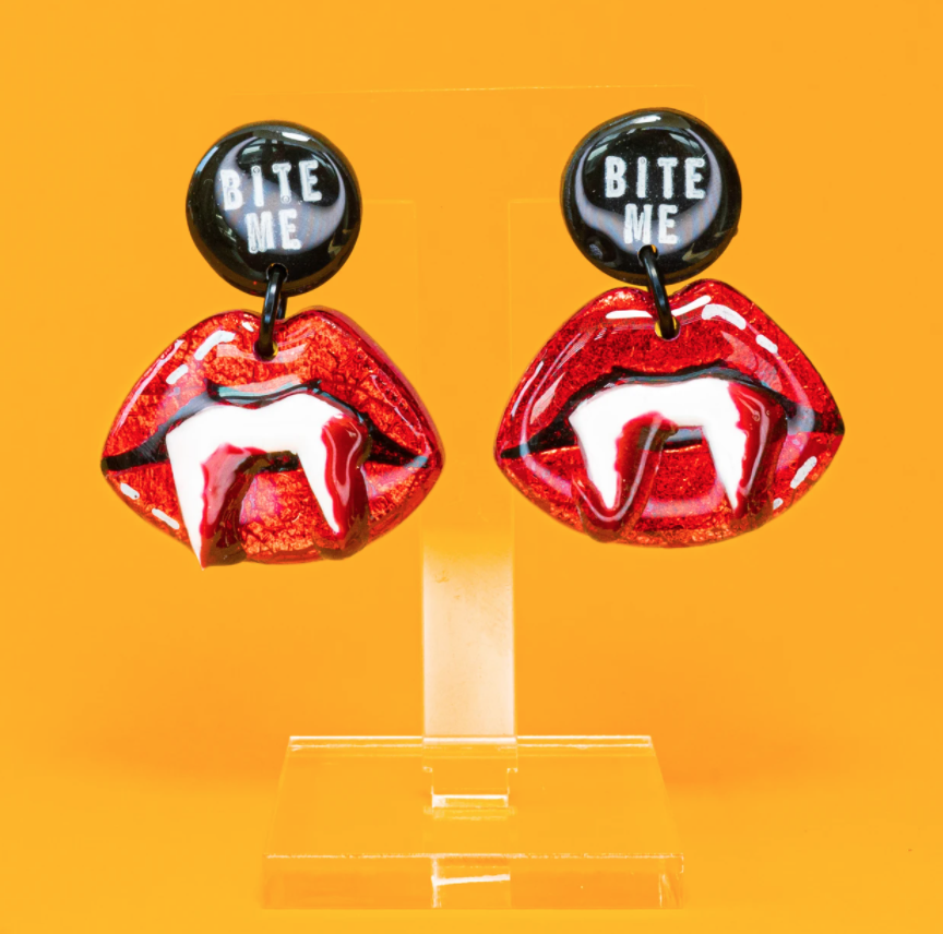 Halloween statement earrings with vampire fangs