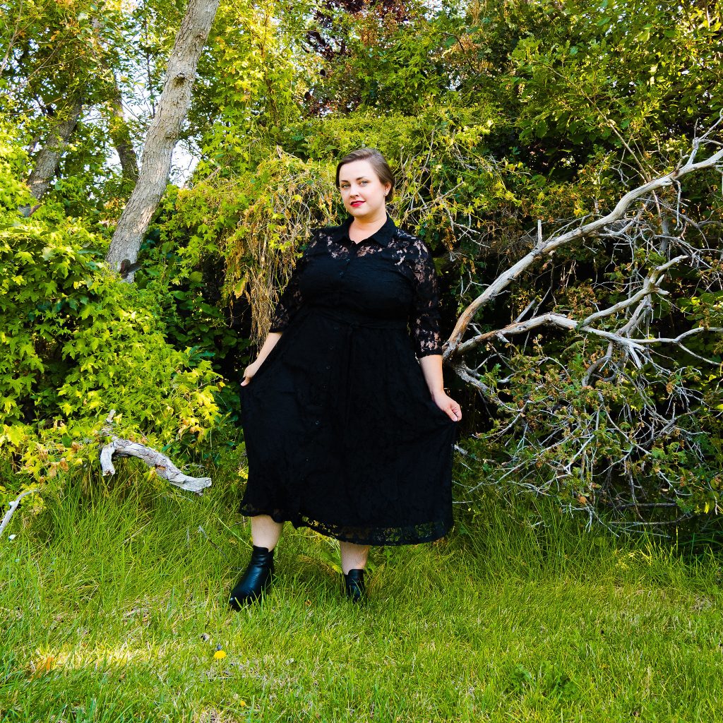 Fall fashion trends AHS Coven inspired photoshoot with dress from Torrid