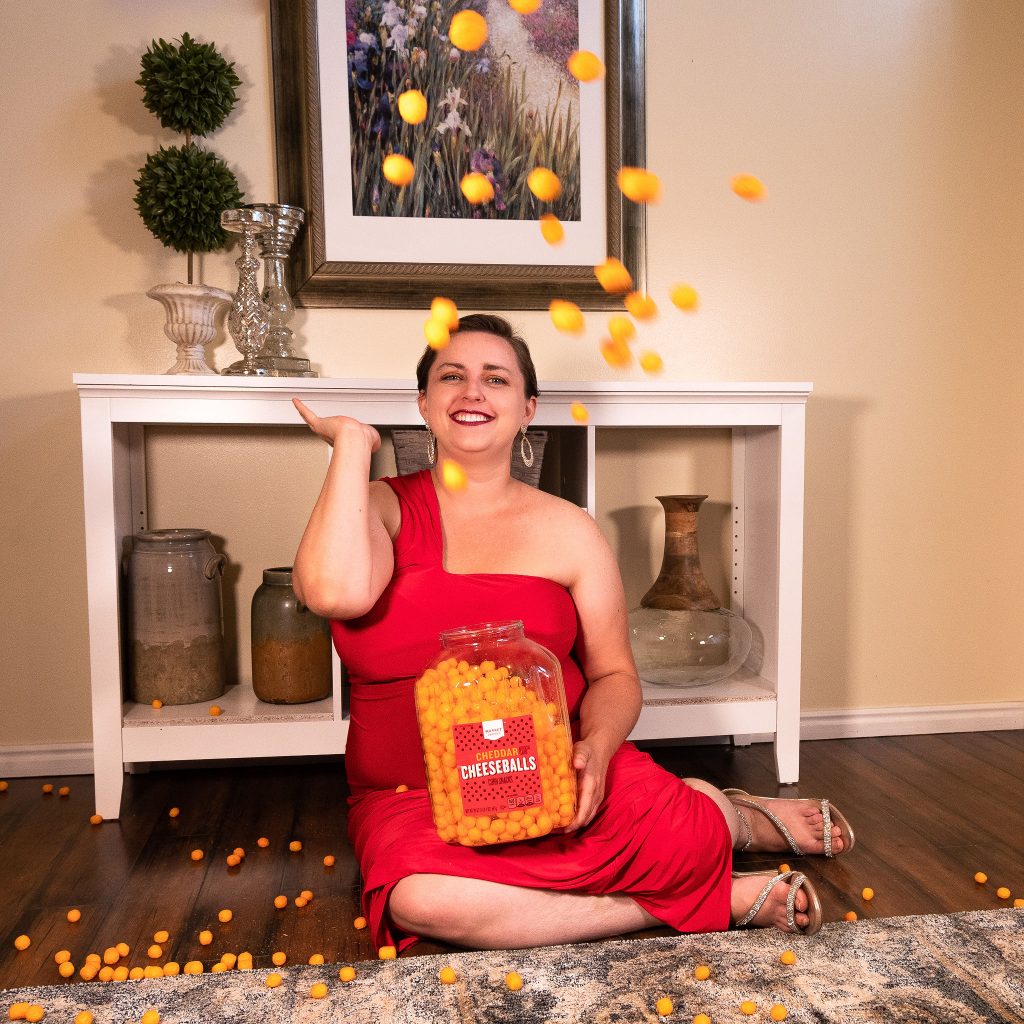 Plus size editorial featuring snacks and red evening gown from ASOS.jpg