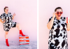 Cow print fashion trend fashion blogger with red boots and diet coke