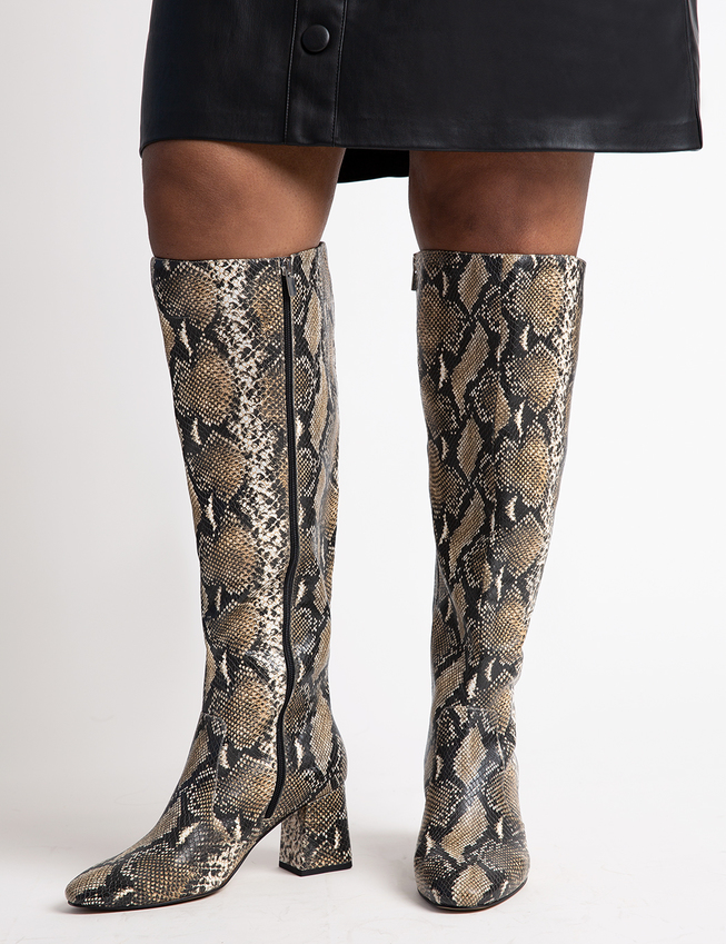 wide calf snake print boots