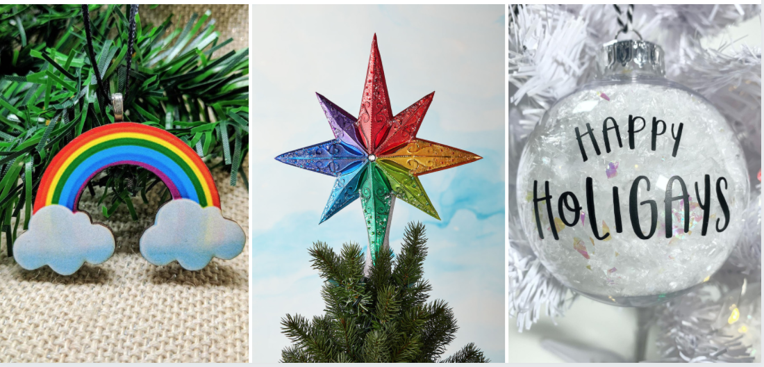 Fused Glass Christmas Trees Handmade Fused Glass Rainbow Trees Rainbow Pride Trees Two Glass Rainbow Trees Gay Pride Christmas