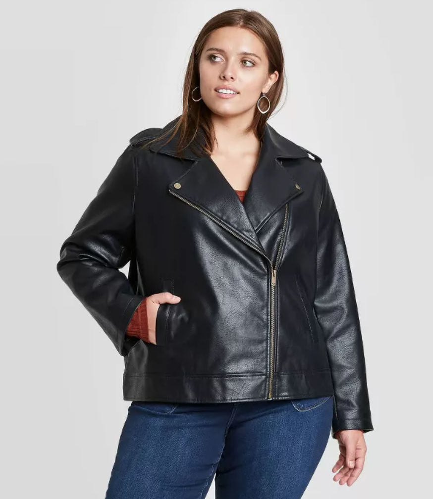 Plus size real outlet leather jacket