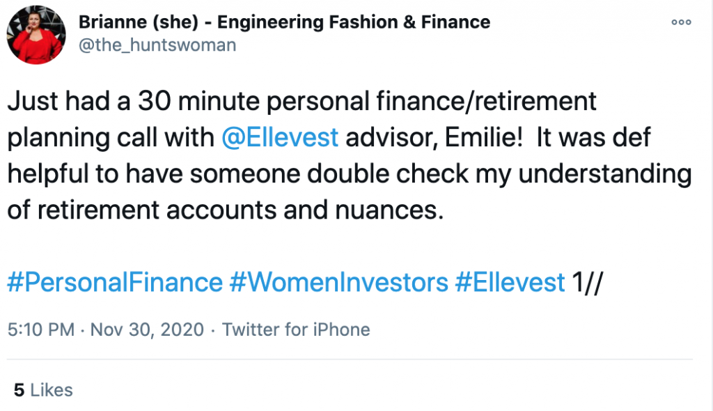 Twitter thread on ElleVest coaching session review