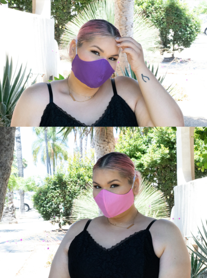plus size face mask in purple and pink