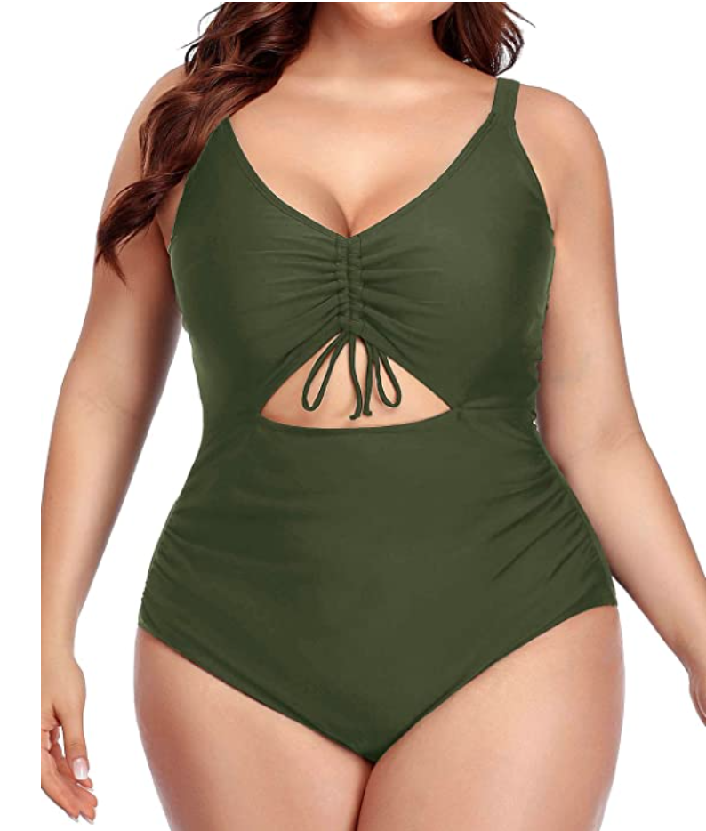 Plus Size Womens Swimsuit Fashion 1 Peice Bathing Suit Tank Olive Green 3X