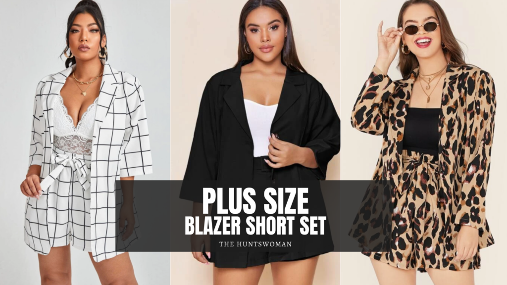 Plus Size Blazer Short Set in fun patterns like plaid and leopard print as well as black