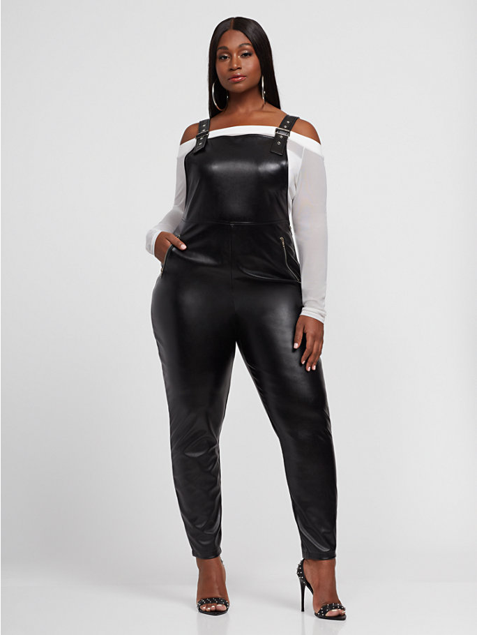 faux leather plus size overalls