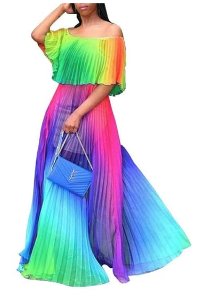 plus size pride outfit - plus size rainbow maxi dress