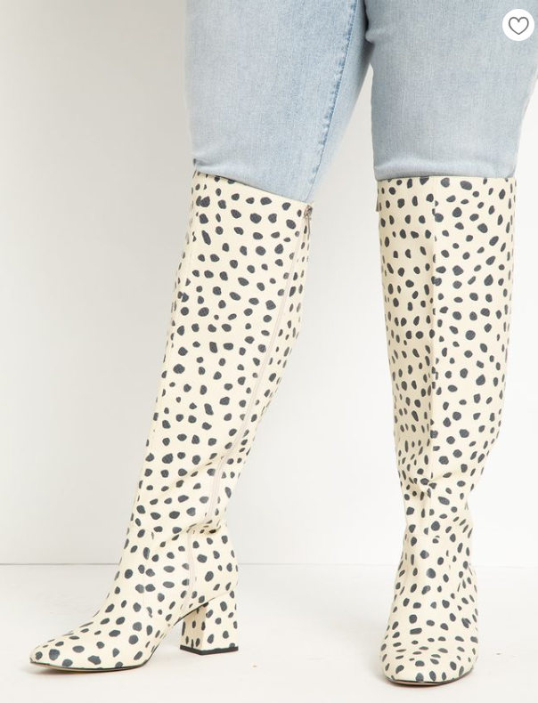 plus size wide calf boots in white leopard print