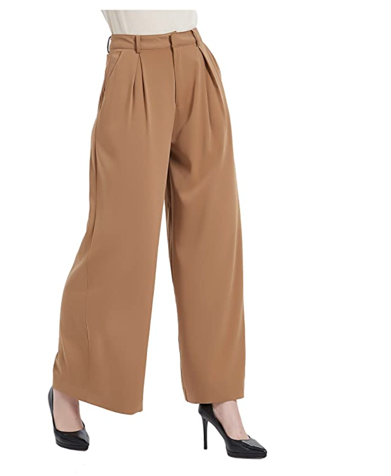 Plus size dark academia outfit idea light brown tan neutral trousers