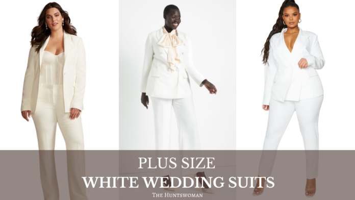 Plus size white wedding suit