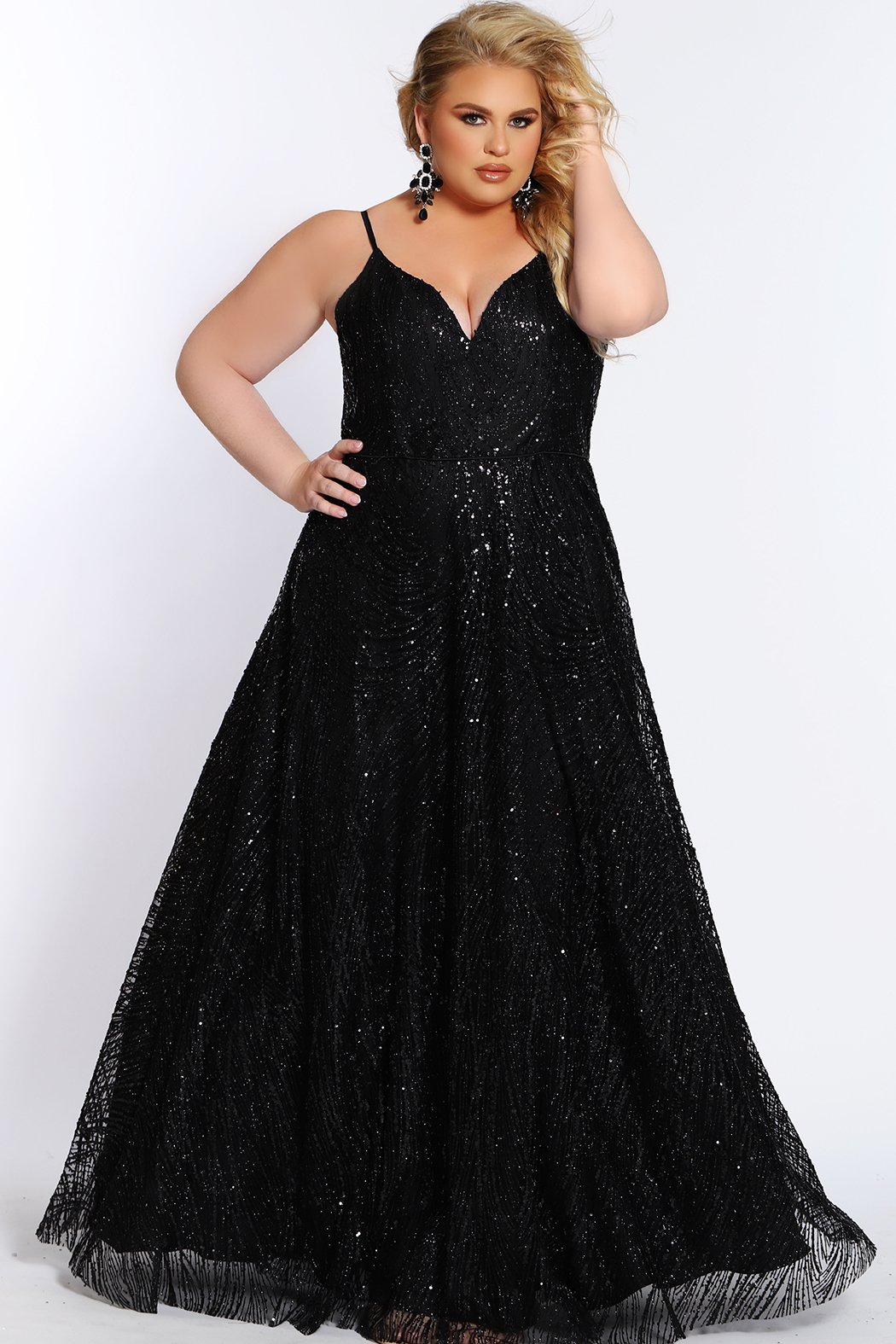 black a line dress long A-Line One-Shoulder Appliques Tulle Prom Dresses S & S Color:Black Rhinestone Plus Size Formal Dress