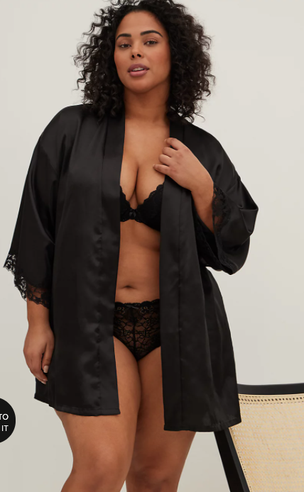 Black Plus Size Satin Robe