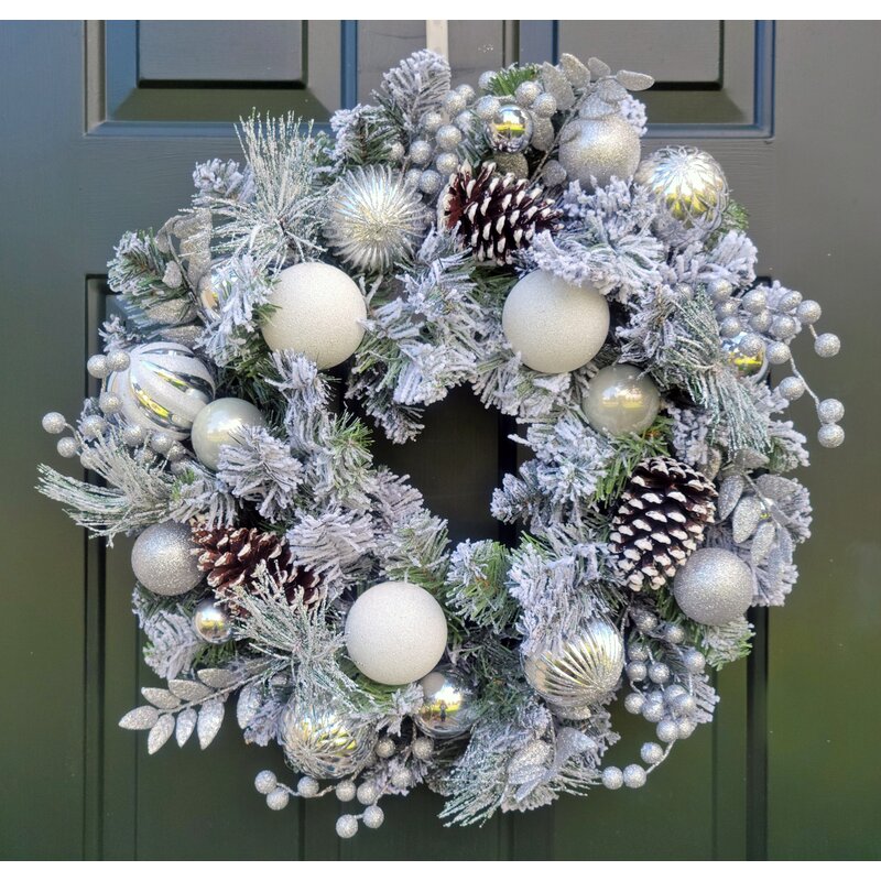 January Front Door Wreaths - flocked sparkle silver