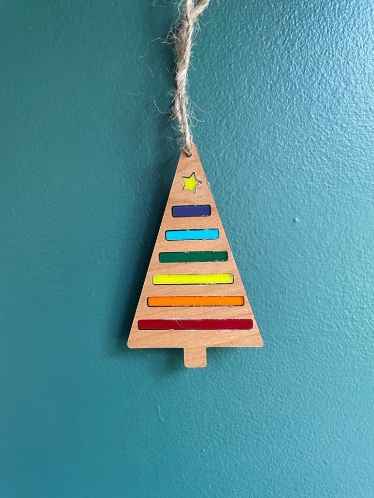 LGBT Christmas tree ornament made out of wood laser cut