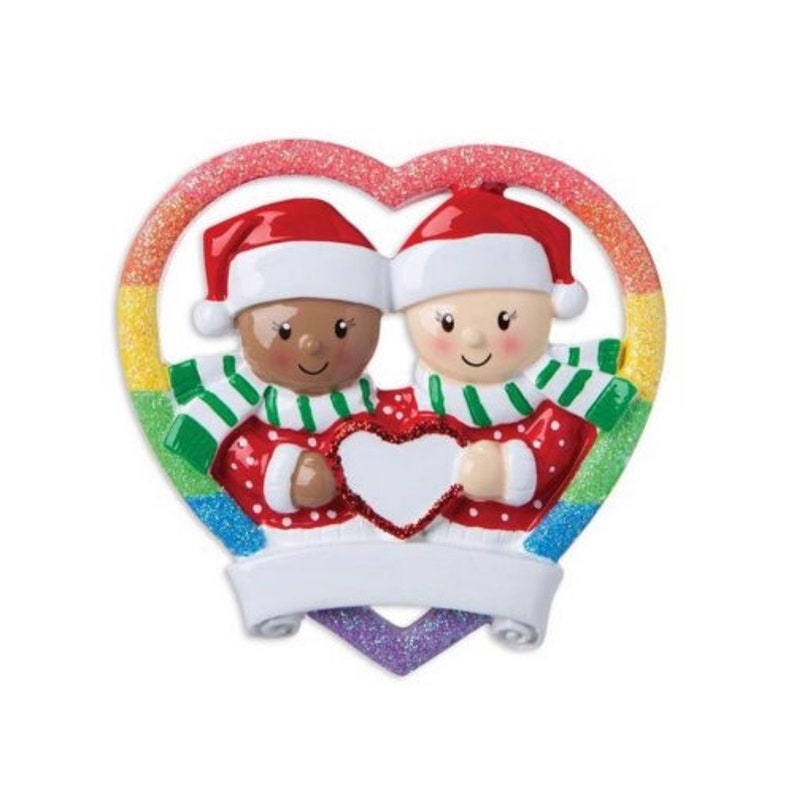LGBT Couple Christmas Tree Ornament Rainbow Heart pride