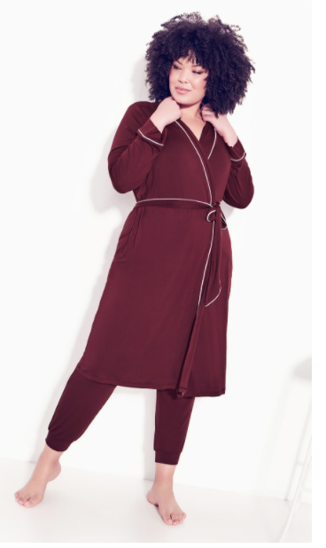 plus size robe with piping
