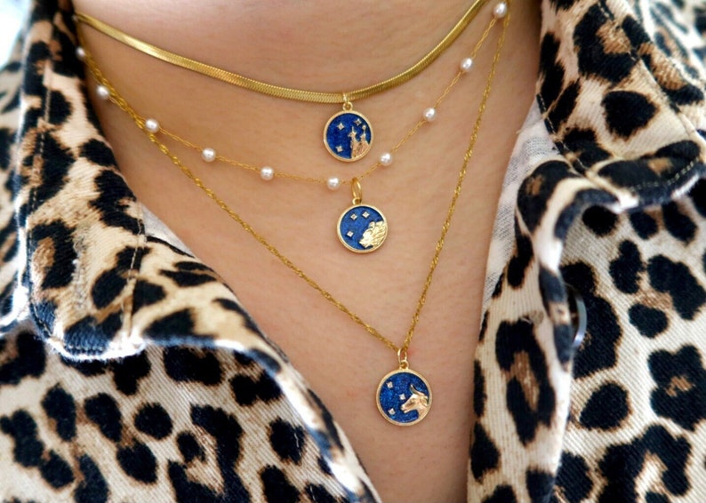 LGBT Valentine’s Day Gifts: Blue and Gold Zodiac Sign Necklace // $29.59+