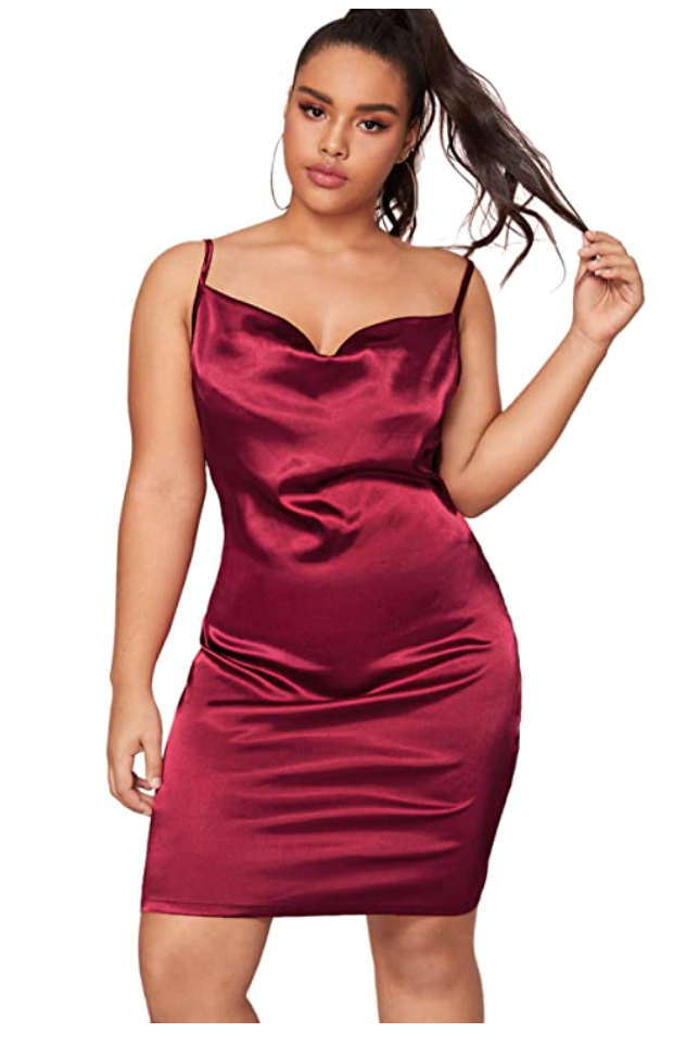 Plus Size Valentine's Day Outfits for Night - maroon wine  color dress