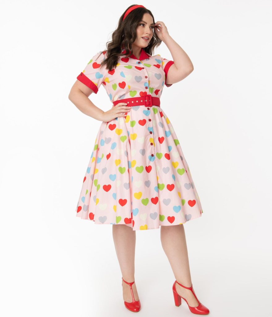 Plus Size Valentine's Day Outfits for Night - vintage inspired kitsch pink dress with heart print