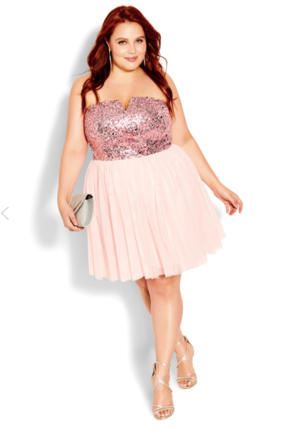 short pink plus size prom dress sparkle