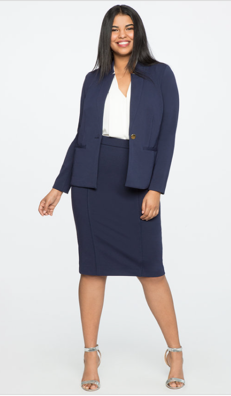 Plus Size Professional Outfits for Working in Government & Politics - plus size navy pencil skirt and jacket set