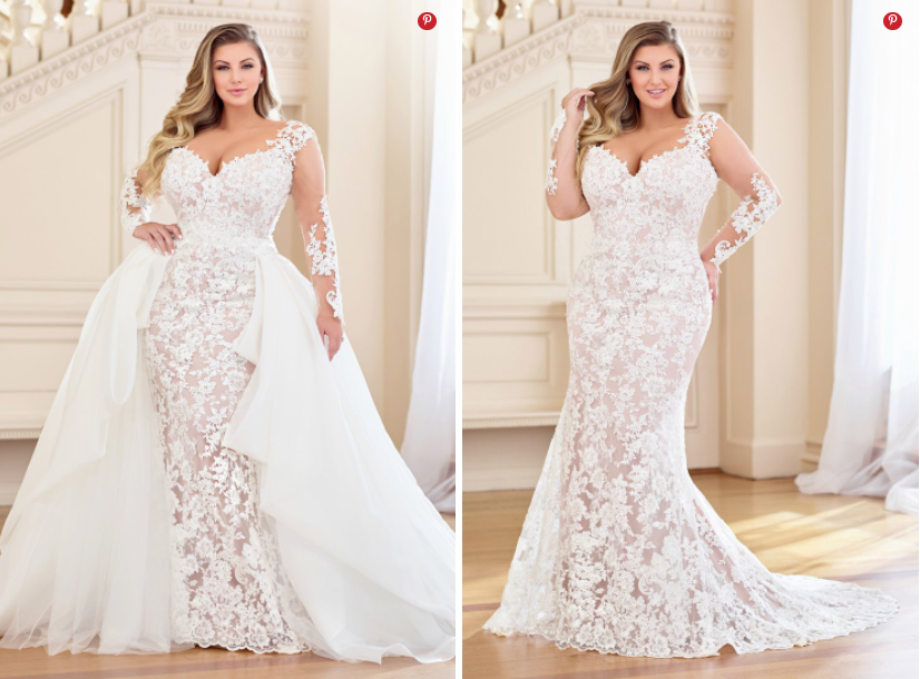 unique plus size wedding gown with detachable skirt