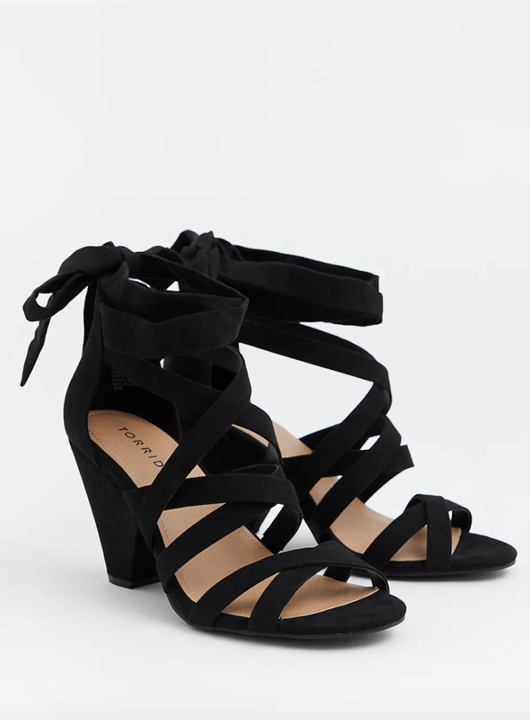 Black strappy plus size wide width heels