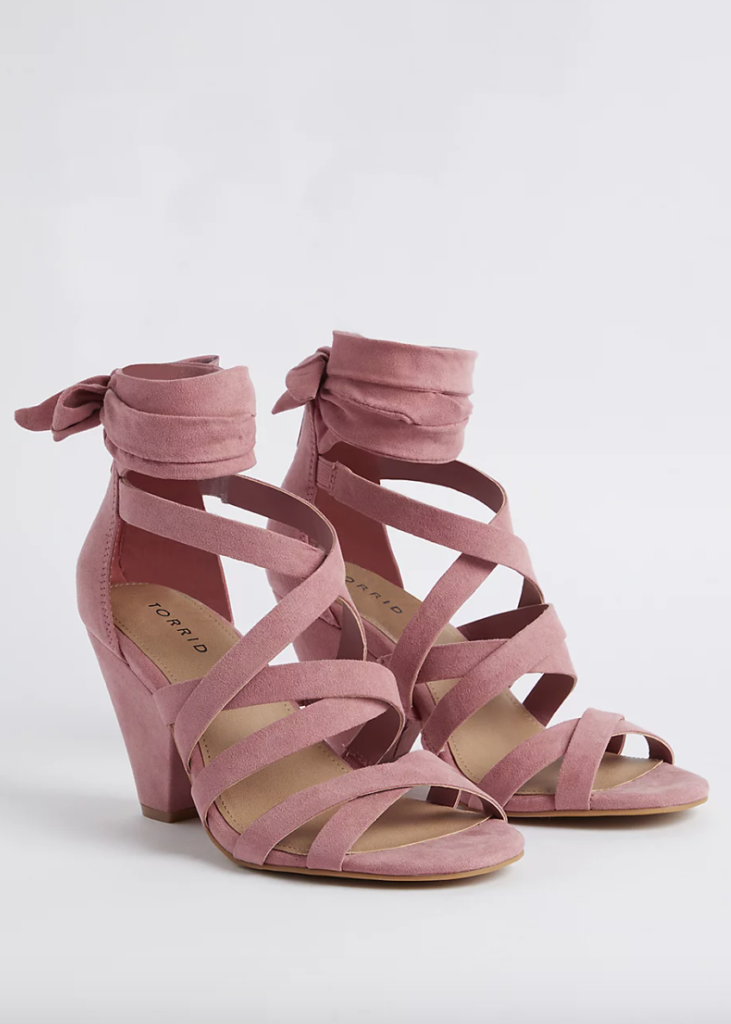 Strappy pink plus size wide width heels 