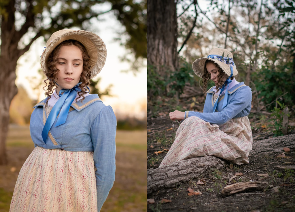 Plus Size Regency Dress with bonnet in nature