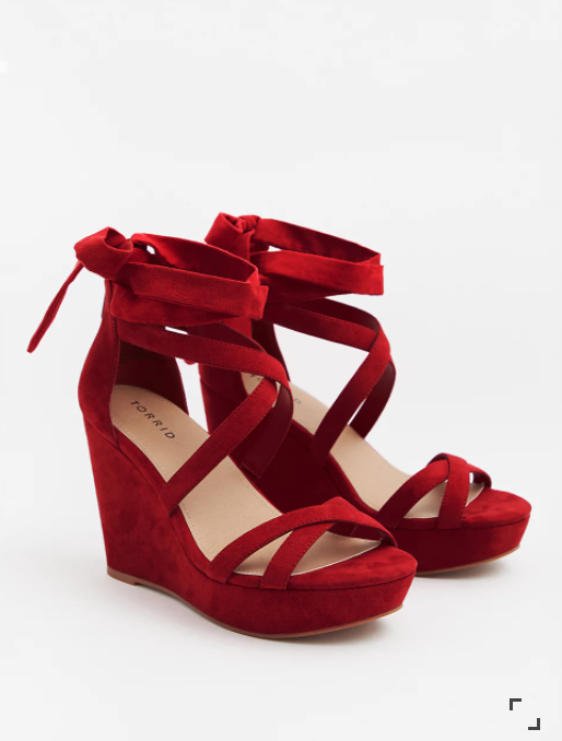 Strappy red plus size wide width high heels wedges