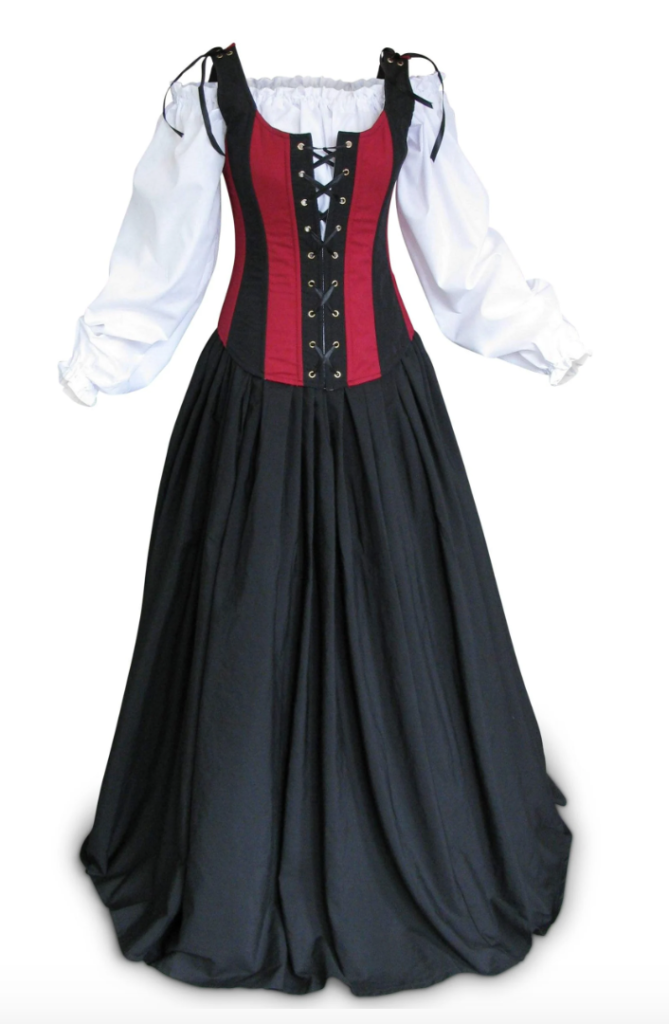 red and black plus size renaissance costume with laces