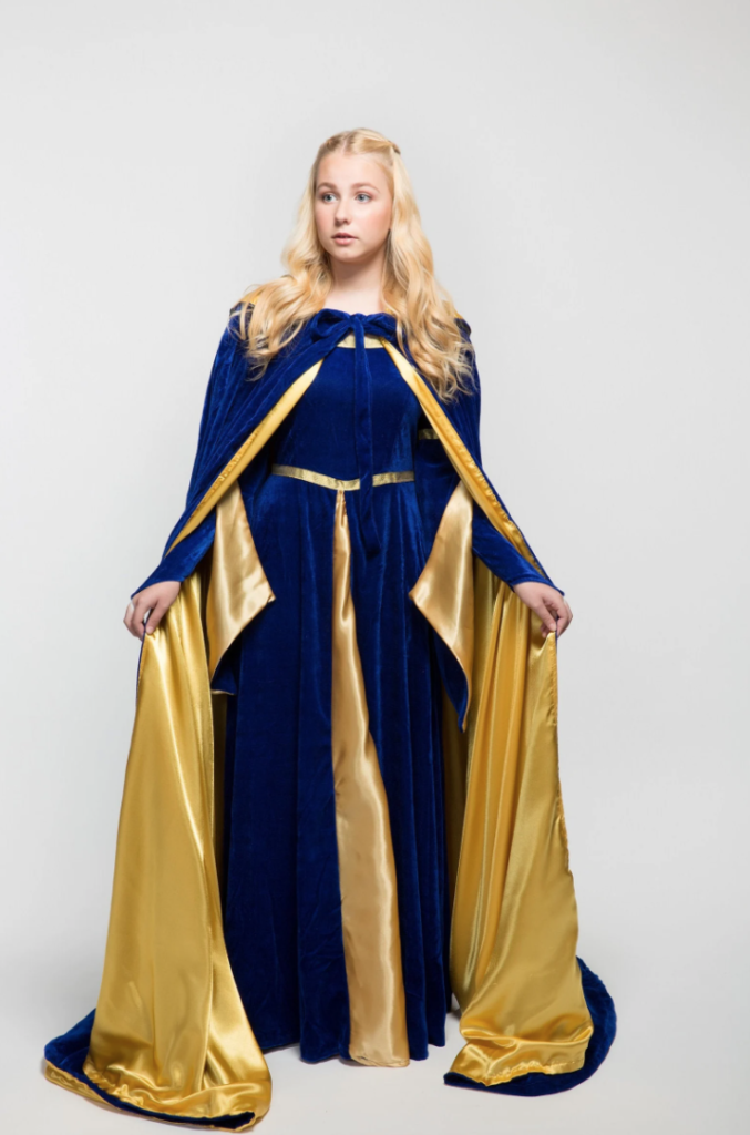 Blue plus size renaissance gown costume  with yellow accents