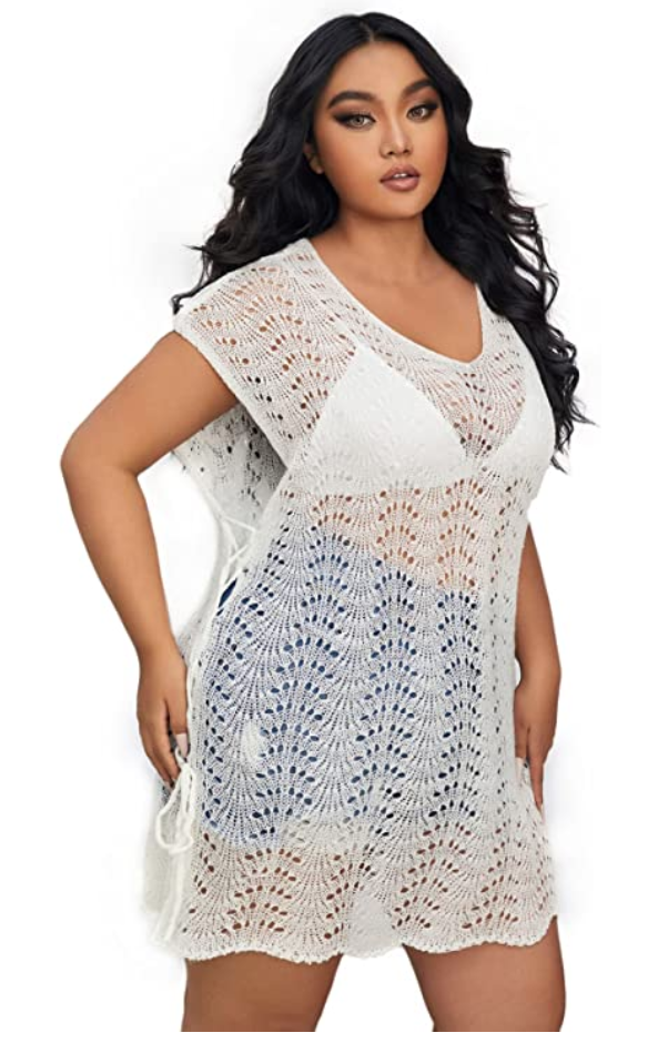 Plus Size Freshwater Sheer Crochet Swim CoverUp Dress atelieryuwa