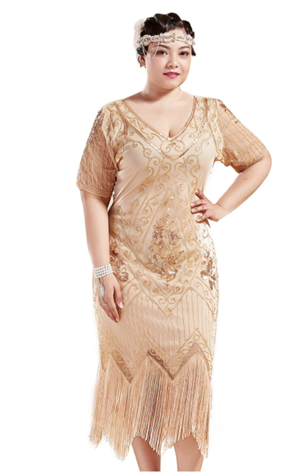 gold and cream plus size flapper dress costume