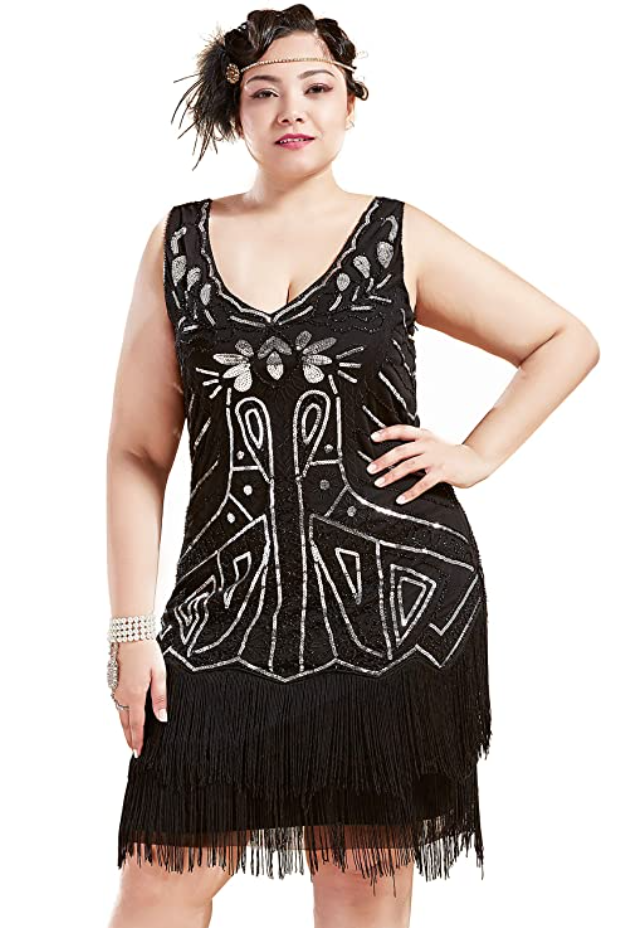 plus size flapper costume dress in green and black